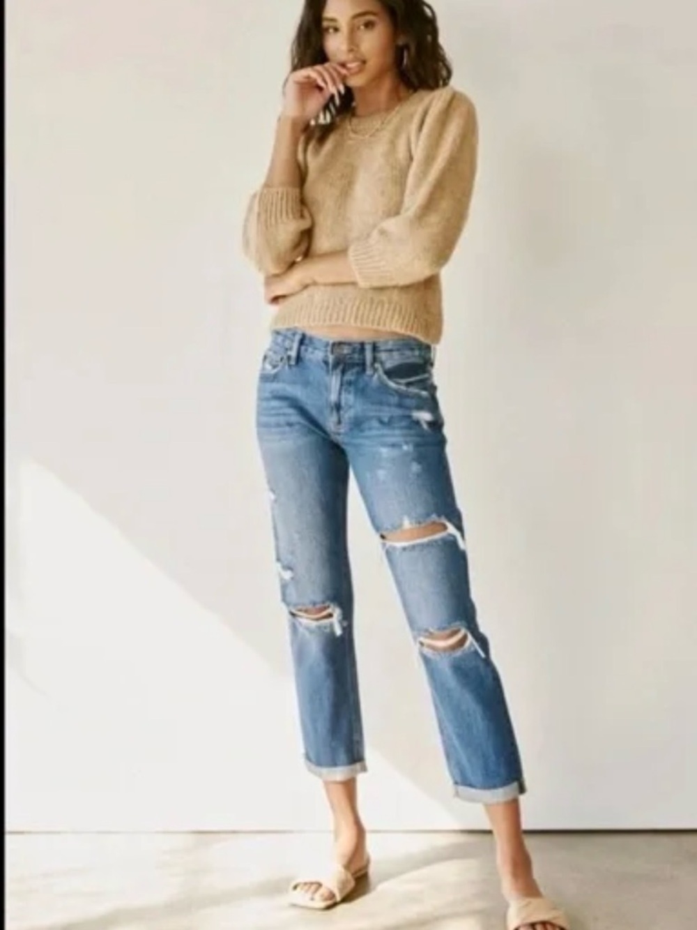 KanCan Distressed Boyfriend Jeans in Medium Blue